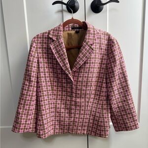 Express Pink & Brown Cropped Tweed Work Blazer Size 12